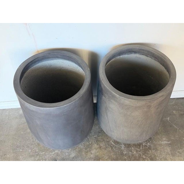 Pair of Monumental Cylinder Planters - Brutalist Bullet Form - Dark Slate For Sale - Image 10 of 12