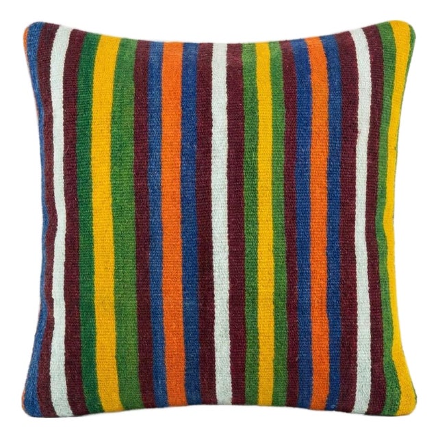 Tribal Turkish Kilim Rug Pillow Cover 24'' X 24'' For Sale