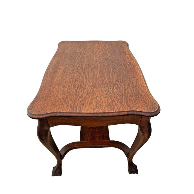 Antique Cadillac Expanding Desk Table, Drawer, Tiger Oak, Bottom Shelf, Ink Well For Sale - Image 9 of 13