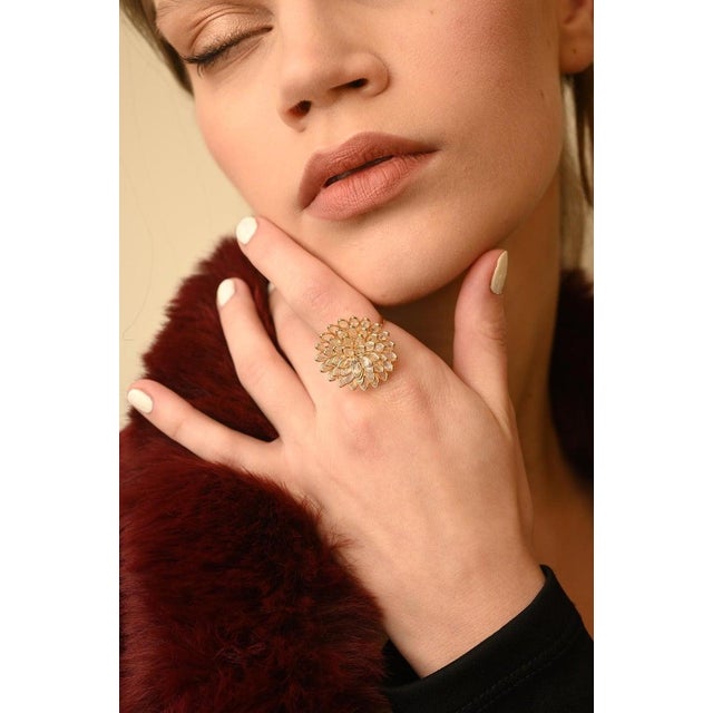 Cluster Rainbow Moonstone Statement Flower Ring Size 7 For Sale - Image 4 of 12