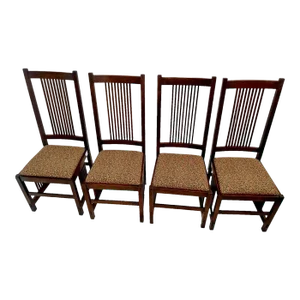 1990s Stickley Mission Spindle Back and Sides Dark English Oak Side Chairs- Set of 4