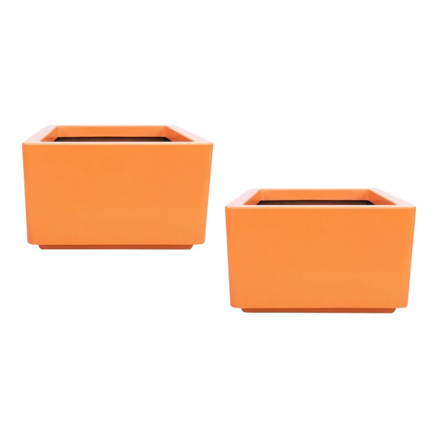 Large Orange Lacquered Planters by Architectural Fiberglass For Sale