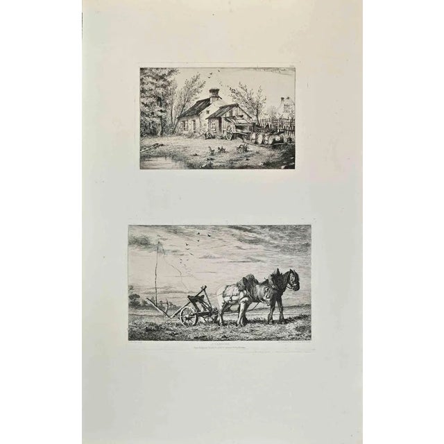 Charles Jaque, La Champagne, Etching, 1870s For Sale