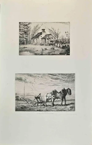 Charles Jaque, La Champagne, Etching, 1870s