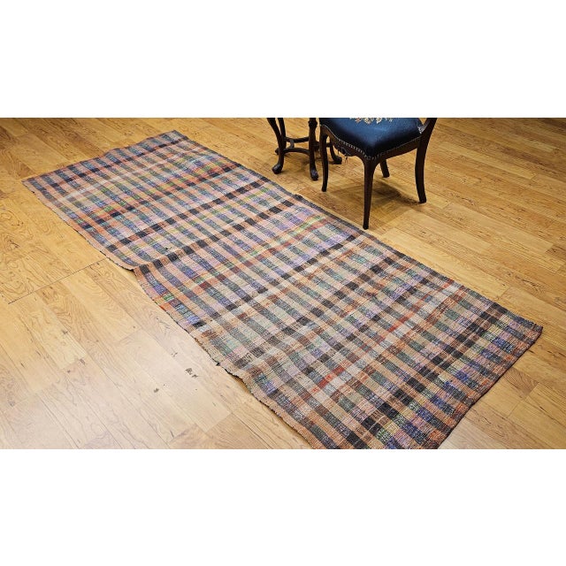 Vintage 1920s American Rag Runner, Handwoven Wool & Cotton Stripes, 4x9 For Sale - Image 16 of 16