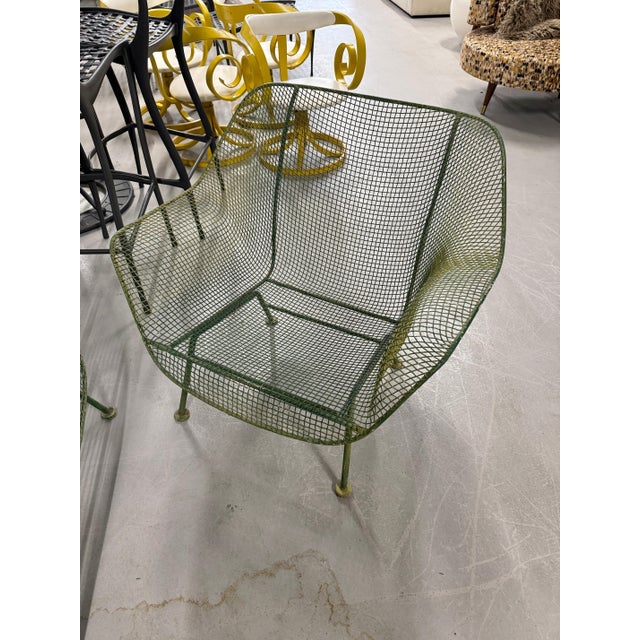 1960s Woodard Sculptura 3 Pieces Wire Set in Wonderful Green Faded Paint For Sale - Image 9 of 18