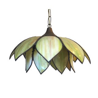 Mid 20th Century Vintage Lotus Slag Glass Light Pendant For Sale