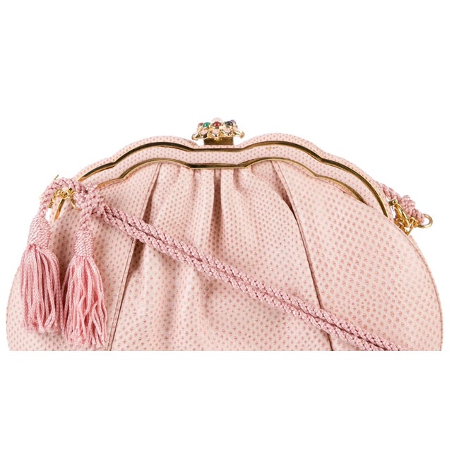 1990s Judith Leiber Karung Snakeskin Tassel Gemstone Day Evening Shoulder Handbag Vintage For Sale In Los Angeles - Image 6 of 18