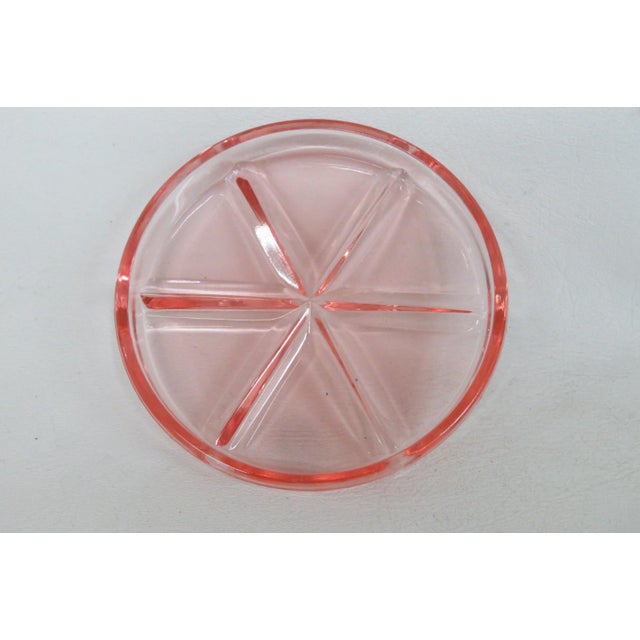 Pink Early 20th CenturyPink Depression Glass Drink Coasters 4pc Set With Raised Wheel Star Design For Sale - Image 8 of 13