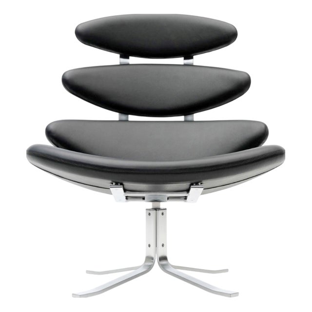 EJ5 Corona Lounge Chair in Steel and Black Leather by Poul M. Volther for Erik Jørgensen Møbelfabrik, 1960s For Sale