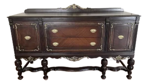 1930s Vintage Jacobean Walnut Buffet Entryway Console