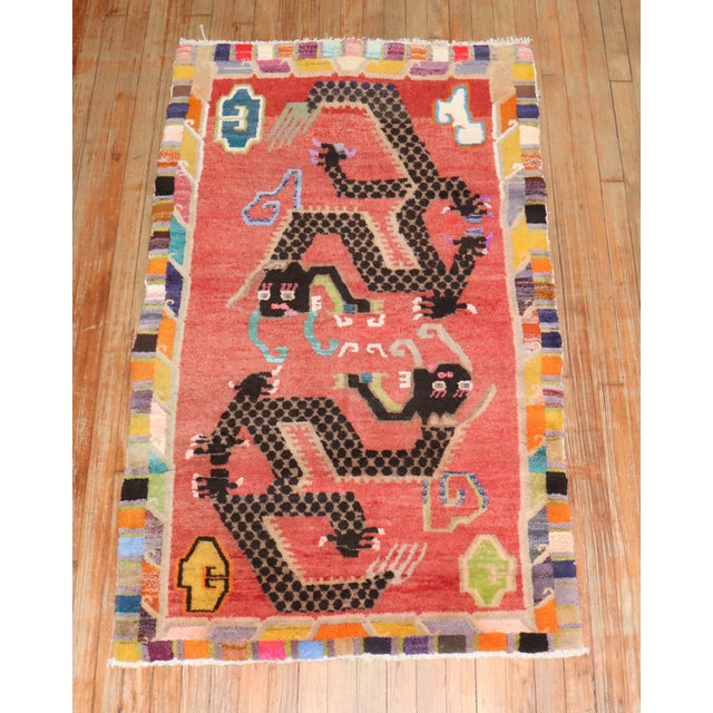 Zabihi Collection Colorful Dragon Vintage Tibetan Rug For Sale - Image 9 of 9