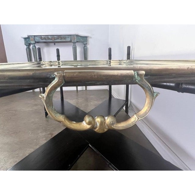 Antique Brass Tray Table on Black Chinoiserie Base, 20th Century For Sale - Image 18 of 18