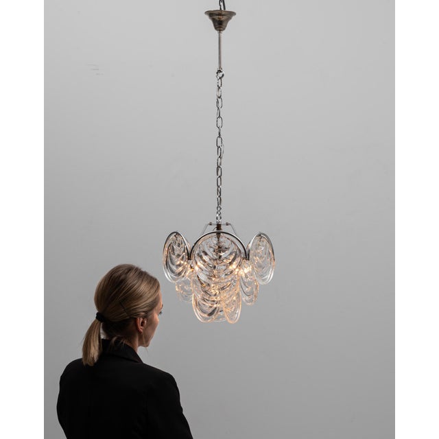 20th Century Italian Mid-Century Murano Style Glass Disc Chandelier For Sale - Image 18 of 18
