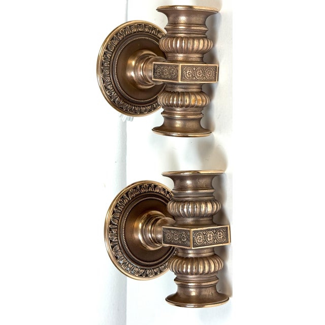 Early 20th Century Pair of Tiffany Studios Style Two-Light Bronze Theatre Sconces, Circa 1900 For Sale - Image 5 of 12