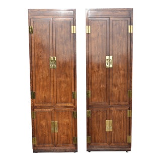 1970s Henredon Scene One Campaign Oak Armoire-a Pair For Sale