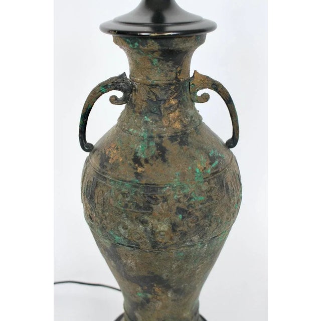Tall Laurel Lamp Co. Style Ancient Asian Style Bronze Table Lamp, 1950's For Sale - Image 10 of 13