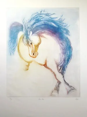 1980s "Blue Horse" Postmodern Abstract Etching by William Papas