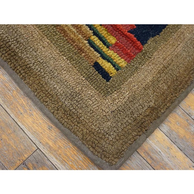 Marvelous Brown Color With Eminent Symmetrical Design Antique American Hooked Rug For Sale - Image 10 of 11