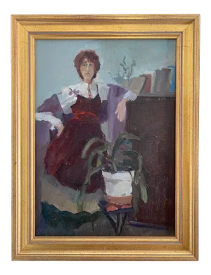 1980s "Woman in Interior" Portrait Oil Painting by Ann Toulmin-Rothe, Framed