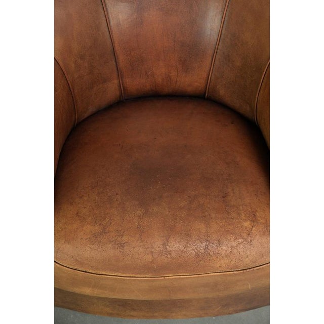 Vintage Worn Sheepskin Club Armchair For Sale - Image 6 of 14