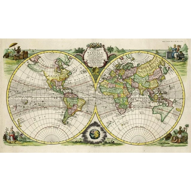 Original Double Hemisphere World Map with Allegorical Figures, 1785 For Sale - Image 3 of 5