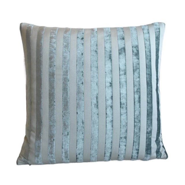 Large reversible/double-sided custom-tailored pillow created from a French ultra-soft cotton blended velvet striped fabric...