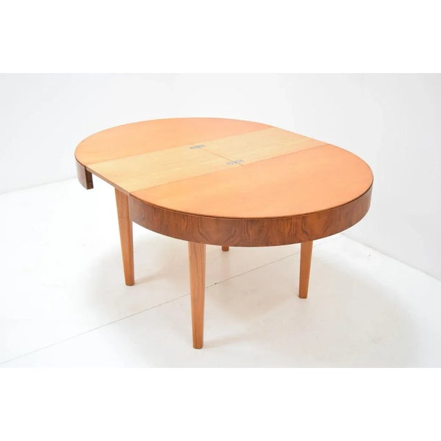 Round Folding Dining Table by Jindrich Halabala, Czechoslovakia, 1950s For Sale - Image 6 of 11