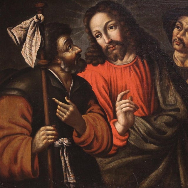 Spanish Artist, Christ and the Disciples of Emmaus, 1640, Oil on Canvas For Sale - Image 4 of 15