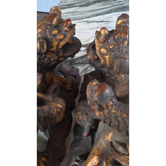 Antique Hand-Carved Chinese Guardian Lions or Foo Dogs - a Pair For Sale - Image 4 of 11