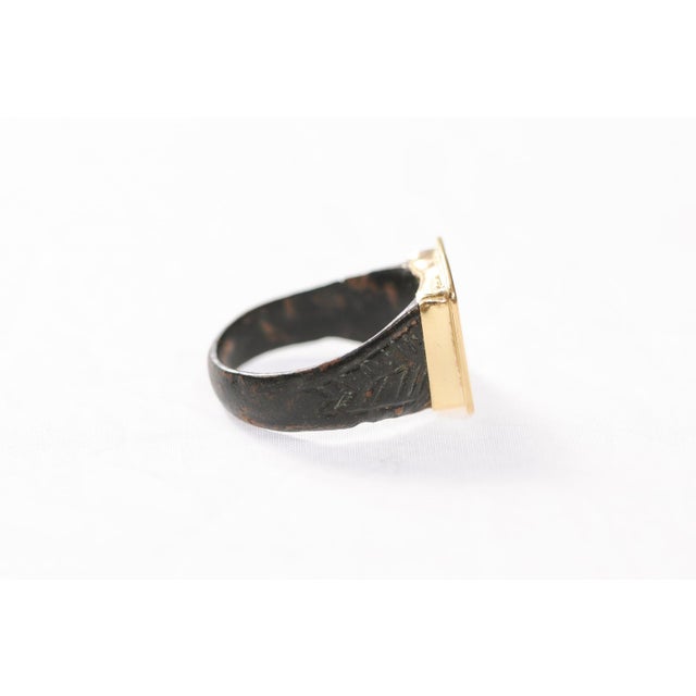 Black Byzantine Bronze Ring W 21k Square Accent, Size 8 For Sale - Image 8 of 12