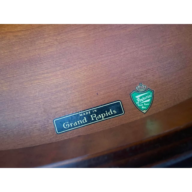 Brown Mid 20th Century Pair of Grand Rapids Imperial Furniture Demilune Adams Style Paint Decorated Cabinets For Sale - Image 8 of 12