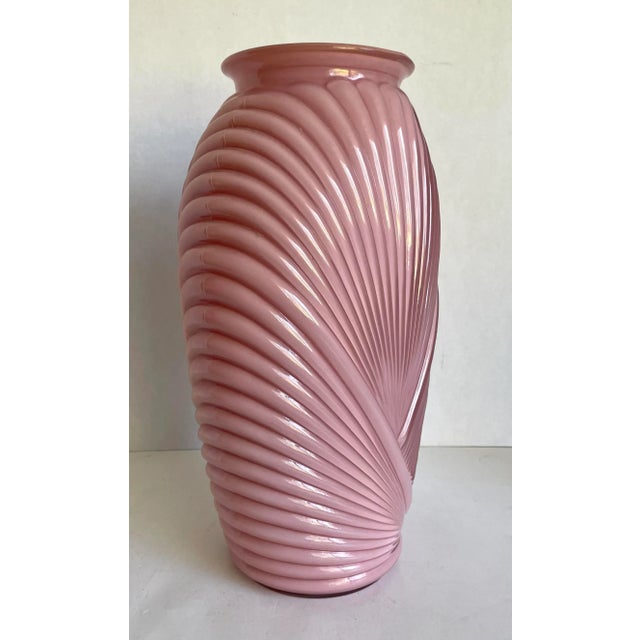 Vintage Postmodern Deco Ribbed Pink Glass Vase For Sale - Image 4 of 10