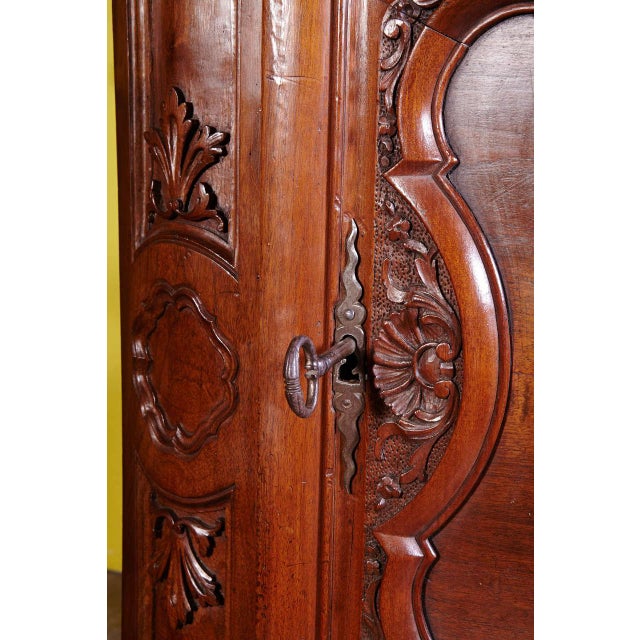French Pair of French Louis XV Walnut Corner Cabinets With 18th Century Doors For Sale - Image 3 of 8