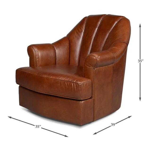 Classic Leather Swivel Chair For Sale - Image 12 of 12