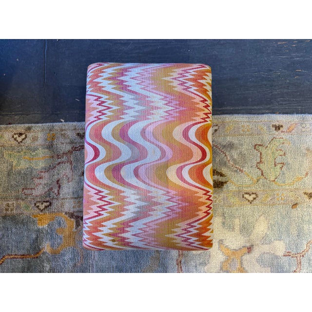 Traditional Antique Mahogany Ottoman With Decorator Fabric For Sale - Image 3 of 6