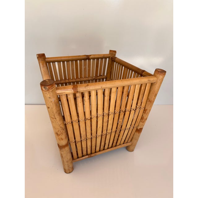 Tan Vintage Split Reed Rattan & Bamboo Planter or Basket For Sale - Image 8 of 10