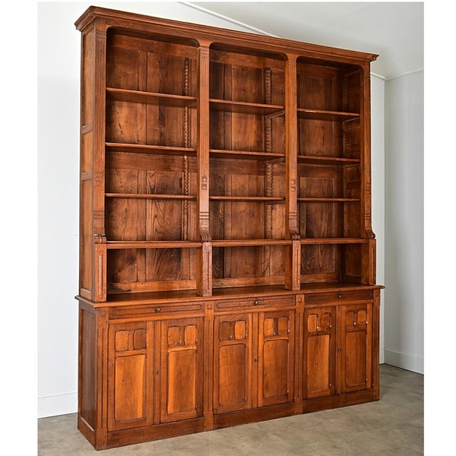 Wood French Mid 20th Century Oak Bibliotheque For Sale - Image 7 of 13