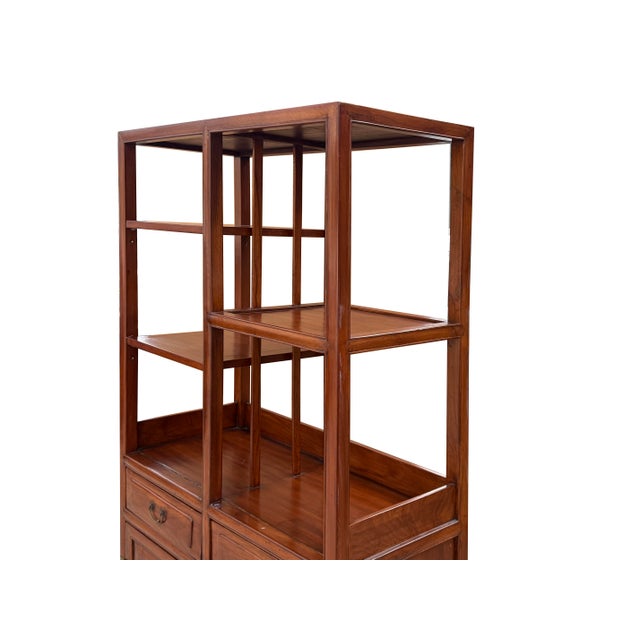 Vintage Brown Oriental Treasure Display Curio Cabinet Bookcase For Sale - Image 12 of 15