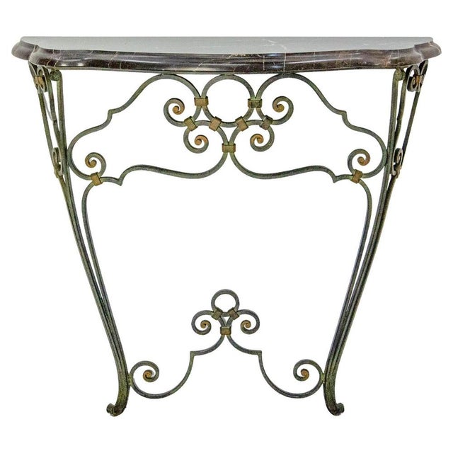 Mid-Century French Louis XV Style Wrought Iron and Black Marble Top Console, 1960 For Sale - Image 10 of 10