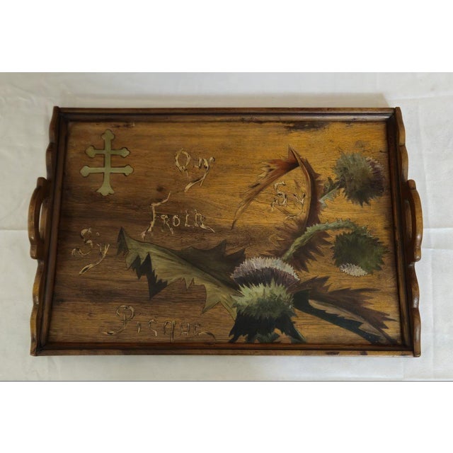 Rectangular Wooden Tray with Marquetry Decoration of Thistles in the style of Emile Gallé For Sale - Image 3 of 7