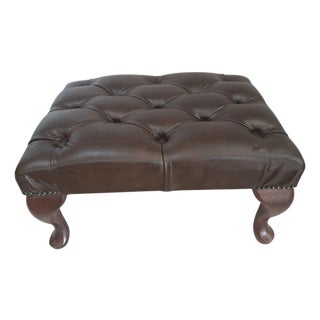 Vintage Brown Buttoned Leather Chesterfield Ottoman, 1980s For Sale