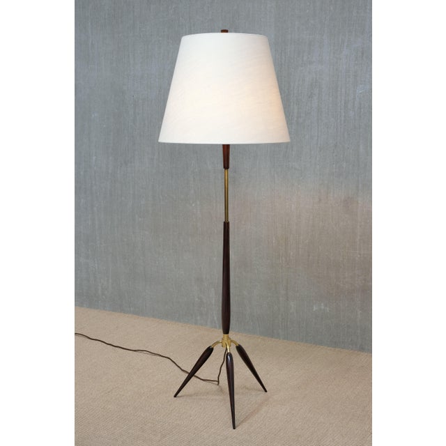 Danish Modern Sculptural Tripod Floor Lamp in Beech, Brass and Linen from Fog & Mørup, 1960s For Sale - Image 9 of 12