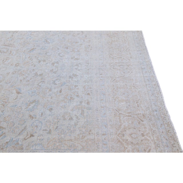 1930s Antique Tabriz Handmade Botanical Designed Blue Wool Rug For Sale In New York - Image 6 of 8