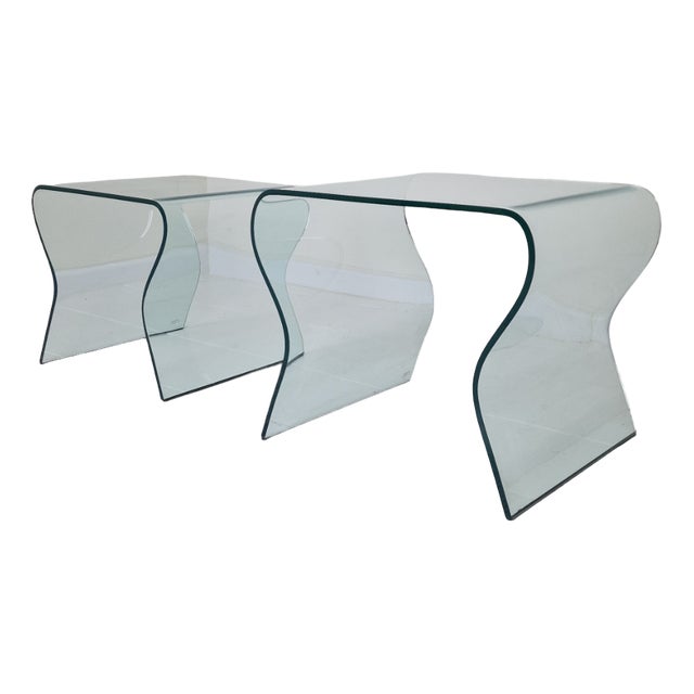 Tango Glass Nesting Table Set by Fabio Di Bartolomei for Fiam Italia, Set of 2 For Sale