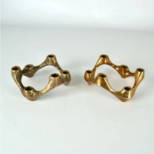 Metal Bronze Candelabras for 6 Candles, 1970s, Set of 2 For Sale - Image 7 of 11