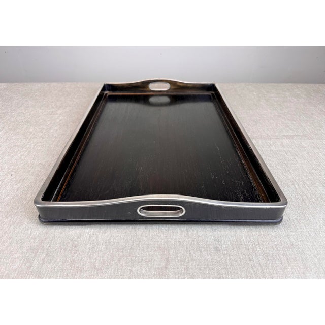 Wood Early 20th Century Japanese Silver-Mounted Zitan Wood Tea Serving Tray For Sale - Image 7 of 12