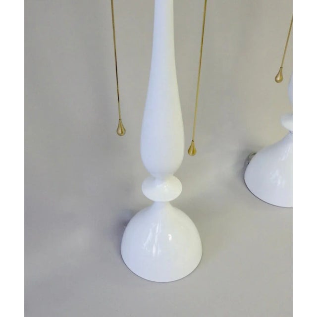 White Tommi Parzinger Style White Lacquer with Brass Pull Rembrandt Table Lamps, Pair - A Pair For Sale - Image 8 of 13