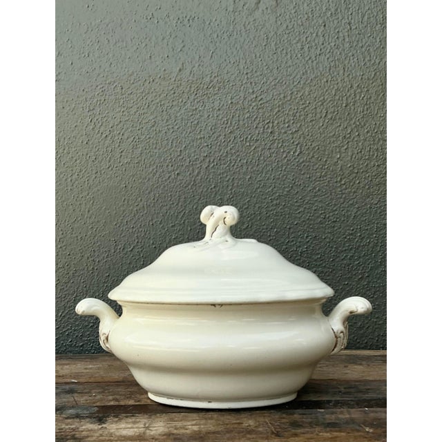 Shabby Chic Vintage Glazed Ceramic Lidded Casserole For Sale - Image 3 of 12