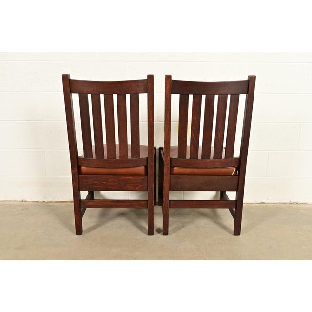 L. & J. G. Stickley Antique Mission Oak Arts & Crafts Dining Chairs, Set of Four For Sale - Image 11 of 13